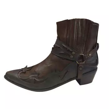 (SU)Мужские мотоциклетные ботинки в стиле ретро, ковбойские короткие сапоги с квадратным носком, ботинки для конской экипировки 38 коричневый