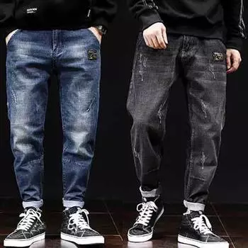 (SU)Мужские осенние и зимние джинсы для отдыха, новые модные свободные эластичные джинсы Harlan с лучами 31 чёрный