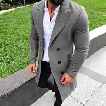 (SU)Мужские осенние и зимние новые тренчи, длинная верхняя одежда на пуговицах, умное пальто, пальто M серый