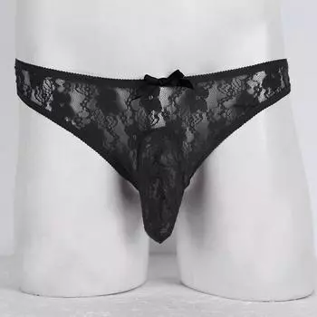 (SU)Мужское нижнее белье, кружевные полупрозрачные трусы-бикини с цветочным принтом, нижнее белье с Т-образной спинкой M