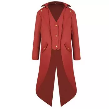 (SU)Мужское пальто, фрак, куртка, готический сюртук, униформа, костюм, верхняя одежда Praty M красный