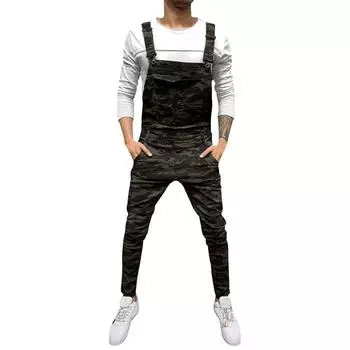 (SU)Мужской модный джинсовый комбинезон на бретельках, уличная одежда, брюки с карманами на подтяжках S чёрный