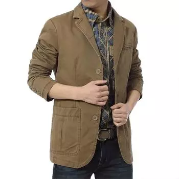 (SU)Мужской однотонный повседневный костюм с длинными рукавами, приталенная куртка L армия зеленый