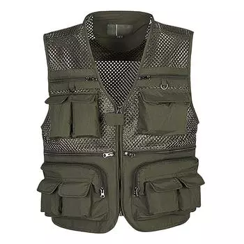 (SU)Мужской сетчатый жилет с несколькими карманами на открытом воздухе, тонкий жилет для рыбалки, верхняя одежда XXXXL хаки