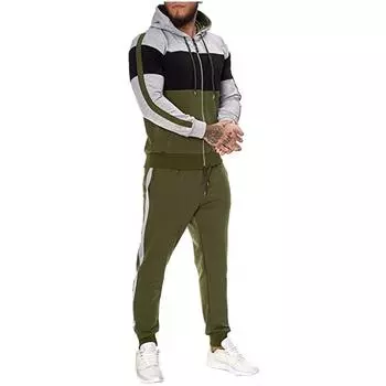 (SU)Мужской весенне-осенний кардиган с круглым вырезом и капюшоном, костюм-толстовка с цветными блоками