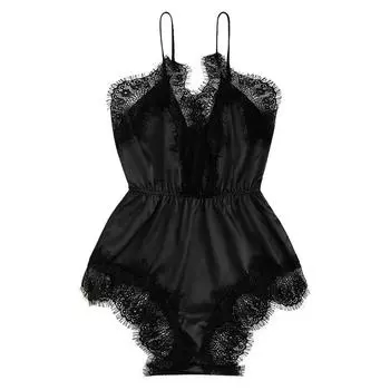 (SU)Новое модное сексуальное боди, комбинезон, кружевное атласное шелковое белье для сна, нижнее белье L