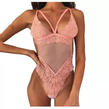 (SU)Новое сексуальное сетчатое кружевное женское прозрачное боди с открытой спиной, Тедди, комбинезон, нижнее белье S