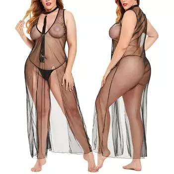 (SU)Новые женские кружевные пижамы больших размеров, сексуальная кружевная прозрачная ночная рубашка XXXL