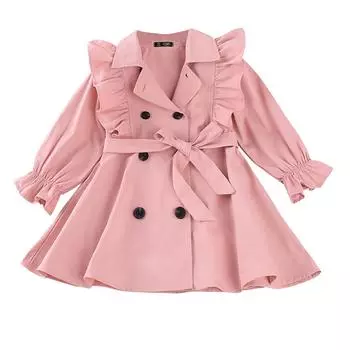 (SU)Однотонная ветрозащитная ветровка с поясом и поясом для маленьких девочек, пальто 90 розовый