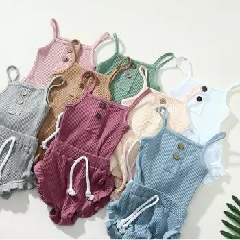 (SU)Однотонный комбинезон на бретельках для новорожденных, топы, шорты и штаны, комплект летних нарядов 60 коричневый