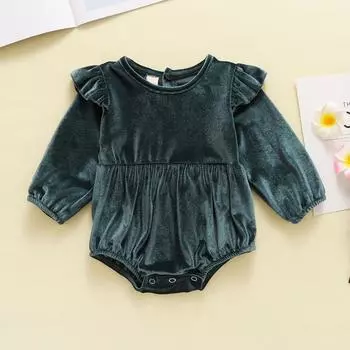 (SU)Однотонный комбинезон с длинными рукавами для новорожденных девочек, боди, одежда 70 зелёный