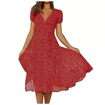 (SU)Платья для женщин, повседневное летнее пляжное платье с коротким рукавом, платье трапециевидной формы, свободный сарафан L чёрный