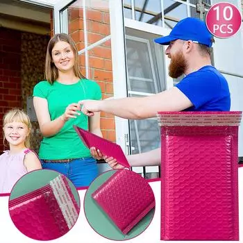 (SU)Почтовые конверты с пузырьковой набивкой, конверты с подкладкой из полиэстера, самозапечатываемые, горячие, 10 шт. One size горячий розовый