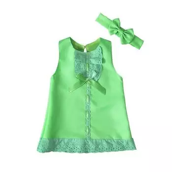 (SU)Повседневное платье макси с бантом без рукавов для новорожденных девочек + комплект одежды с повязкой на голову 90 розовый