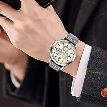 (SU)Роскошные часы Кварцевые часы Циферблат из нержавеющей стали Повседневные часы с браслетом One Size серебряный