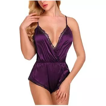 (SU)Сексуальное женское кружевное атласное боди, сексуальное нижнее белье Тедди, комбинезон с открытой спиной, нижнее белье L