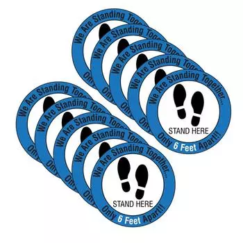 (SU)Стойте здесь, наклейка с табличкой на полу, держите дистанцию 6 футов между полом, указателем расстояния 28x28cm