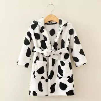 (SU)Толстый теплый фланелевый халат с капюшоном для маленьких мальчиков и девочек Ночной халат Пижамы 110 белый