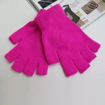 (SU)Тонкие трикотажные перчатки для мужчин и женщин One size горячий розовый