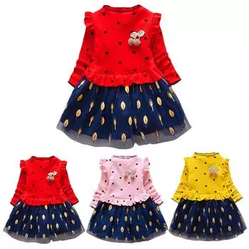 (SU)Тюлевое праздничное платье принцессы с цветочным принтом для маленьких девочек, одежда, наряды M жёлтый