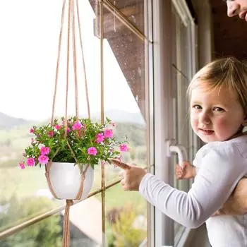 (SU)Вешалки для растений макраме, подвесная корзина, подвесной держатель для растений, богемный декор, растение One size белый