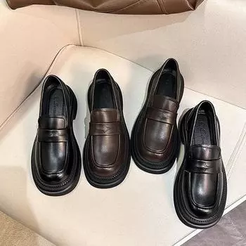 Su Yin~ Те же самые британские ретро-полированные мокасины на толстой подошве, женские коричневые кожаные туфли из натуральной кожи 34 чёрный