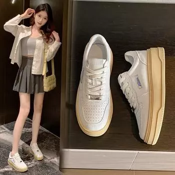 Su Yinyin 2025 new leather thick-soled heightening casual sports shoes women s versatile little white shoes board shoes 35 белый