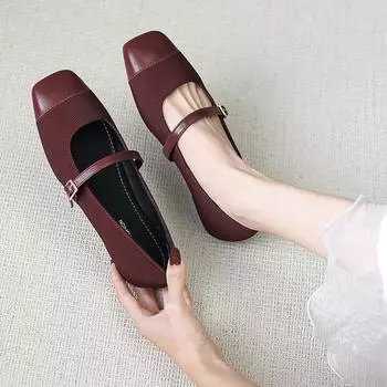 Su Yinyin flat-soled single shoes women s Mary Jane shoes Doudou women s 2024 new spring and autumn buckle shoes W127-1 35 чёрный