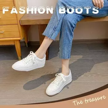Su Yinyin s same 2025 spring new thick-soled inner height-increasing white shoes women s casual and comfortable round head lace-up board shoes 34