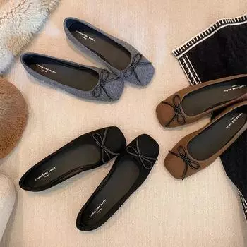 Su Yinyin Style Sheepskin Soft Sole Retro Bow Flats - Women s Commuter Grandma Shoes 39 серый