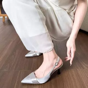 Su Yinyin тот же стиль~ 2025 летние новые туфли на высоком каблуке с тонким острым каблуком серебристого цвета, универсальные, пустые, классные, одинарные туфли 34 серебряный