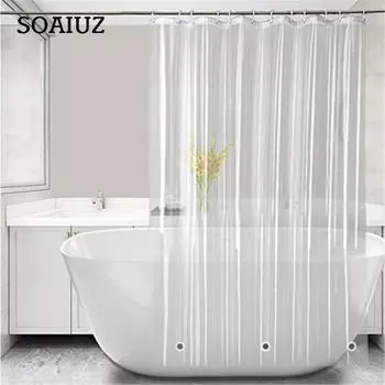 (SU)Занавеска для душа 3G с сверхпрочными прозрачными камнями и 8 отверстиями для люверсов, водонепроницаемая толстая пластиковая занавеска для душа в ванной комнате-прозрачная белый
