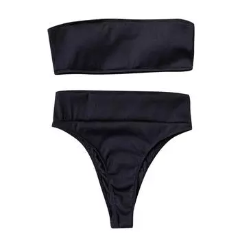 (SU)Женщины Bandeau Bandage Bikini Set Push-Up Бразильские купальники Пляжная одежда Купальник M чёрный