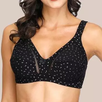 (SU)Женщины дамы сексуальный плюс размер точечный принт тонкий жилет дышащий бюстгальтер пуш-ап Underw 75 чёрный