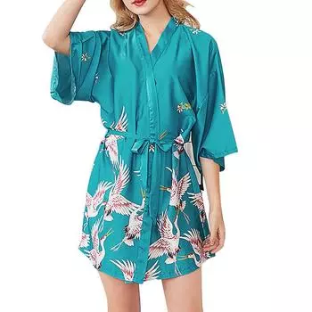 (SU)Женщины Моделирование Шелковые Дамы Пижамы Нижнее Белье Халат Халат Невесты Халат L винный