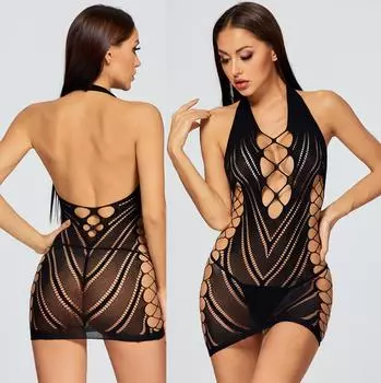 (SU)Женщины рыболовная сеть чулок Babydoll белье с открытой промежностью пижамы боди One size