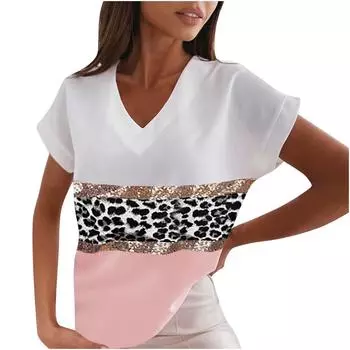 (SU)Женская летняя повседневная футболка с принтом крови и V-образным вырезом, футболка с короткими рукавами, туника, топы