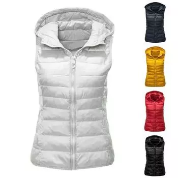 (SU)Женская мода однотонная хлопковая жилетка на молнии без рукавов хлопковая куртка XXXL белый