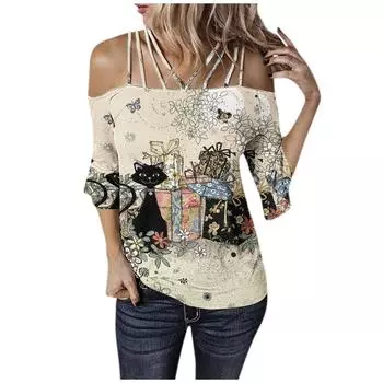 (SU)Женская мода, повседневная свободная футболка с принтом, сексуальная футболка с короткими рукавами и топом