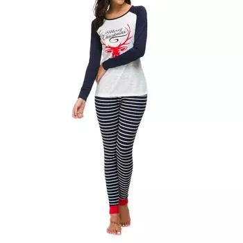 (SU)Женская мода, рождественская повседневная пижамная вечеринка, топ и брюки, женская теплая женская одежда XXXL чёрный