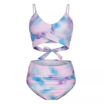 (SU)Женская мода сексуальный купальник из двух частей с принтом купальник бикини с открытой спиной