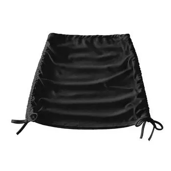 (SU)Женская мода в рубчик с завязками сбоку мини-юбка бикини пляжные плавки купальники S чёрный