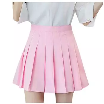 (SU)Женская модная плиссированная мини-юбка с высокой талией Повседневная теннисная юбка с тонкой талией L чёрный