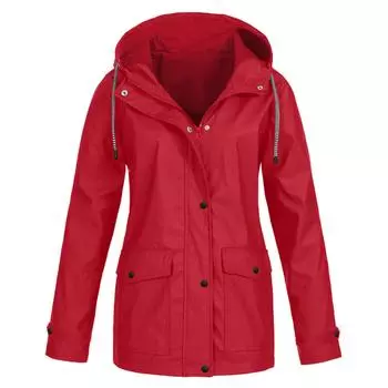 (SU)Женская однотонная полосатая дождевик на открытом воздухе плюс водонепроницаемый плащ с капюшоном ветрозащитный L чёрный