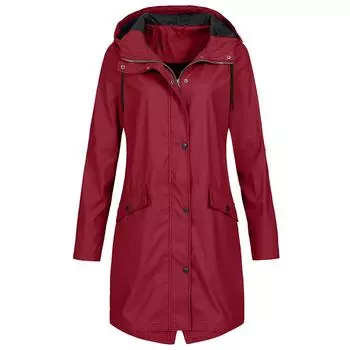 (SU)Женская однотонная полосатая куртка от дождя на открытом воздухе плюс средний и длинный водонепроницаемый плащ с капюшоном ветрозащитный L бежевый