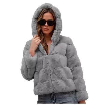 (SU)Женская осенне-зимняя модная однотонная свободная теплая куртка с капюшоном S белый