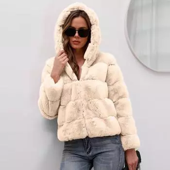 (SU)Женская осенне-зимняя модная однотонная свободная теплая куртка с капюшоном S хаки