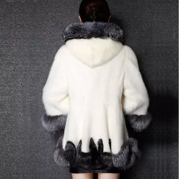 (SU)Женская парка с длинным рукавом, верхняя одежда, пальто из лисьего меха L белый
