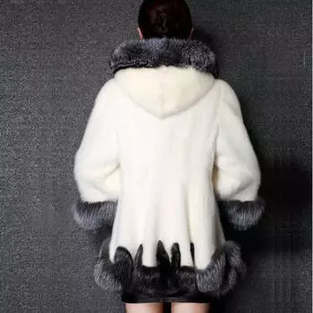(SU)Женская парка с длинным рукавом, верхняя одежда, пальто из лисьего меха M белый