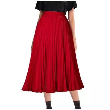 (SU)Женская плиссированная распашная юбка трапециевидной формы с высокой талией, шифоновая многослойная однотонная юбка S розовый